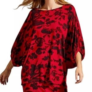 bryn Walker Wilder Tunic Red and Black Floral Blouse